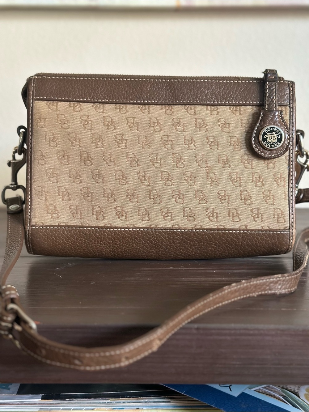 Vintage Dooney & Bourke Tan Signature Logo Crossbody with Leather Trim